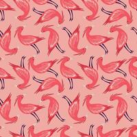 A pink and red bird patterned fabric with birds of various sizes and positions vector