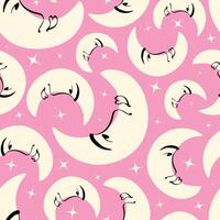 A pattern of pink and yellow crescent moons with stars vector