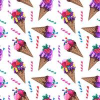 seamless pattern with ice cream and striped candy sticks vector