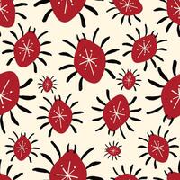 A pattern of red bugs with black spots on a beige background vector