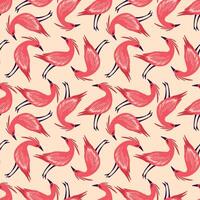 A pink and red bird patterned fabric with birds of various sizes and positions vector