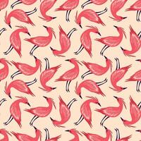 A pink and red bird patterned fabric with birds of various sizes and positions vector
