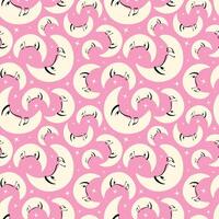 A pattern of pink and yellow crescent moons with stars vector