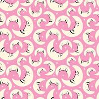 A pattern of pink and yellow crescent moons with stars vector