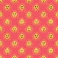 seamless pattern with funny cartoon sun on a orange background vector