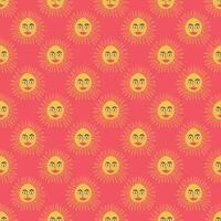 seamless pattern with funny cartoon sun on a orange background vector