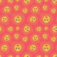seamless pattern with funny cartoon sun on a orange background vector