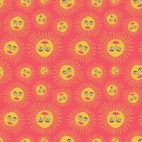 seamless pattern with funny cartoon sun on a orange background vector
