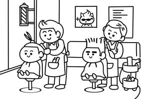 children in barber shop coloring pages. vector