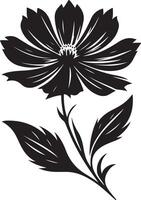 Silhouette of flower black and white isolated, black color silhouette vector