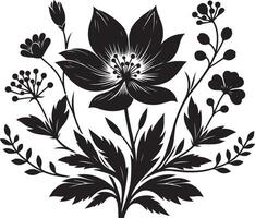 Silhouette of flower black and white isolated, black color silhouette vector