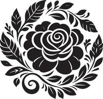 decorativo Rosa con hojas, negro color silueta vector