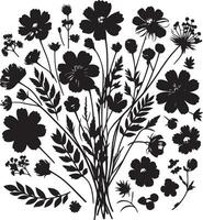 Top view of pressed flower , black color silhouette vector