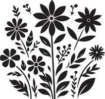 Flat design flower silhouettes, black color silhouette vector