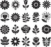 Flower icons. Flower silhouettes. Symbol of floral design vector