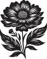 Silhouette of flower black and white isolated, black color silhouette vector