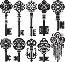 Set of Silhouettes keys black color silhouette vector