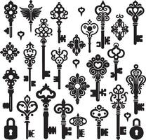 Set of Silhouettes keys black color silhouette vector