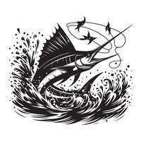 fish silhouette illustration, black color fish silhouette isolated white background vector