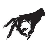 Closeup female hand making picking gesture, black color silhouette vector