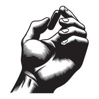bare hand holding a pill, black color silhouette vector