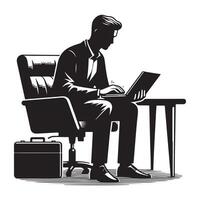 a man working with laptop silhouettee vector