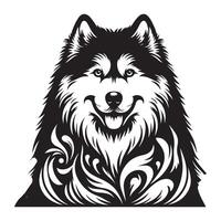 perro de raza siberiano fornido, negro color silueta vector