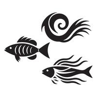 fish silhouette illustration, black color fish silhouette isolated white background vector