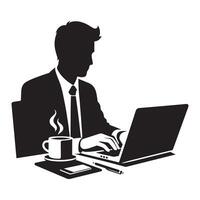 un hombre trabajando con ordenador portátil silueta vector
