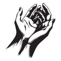 participación manos aislado en blanco. demostración alguna cosa hembra mano gesto, negro color silueta vector