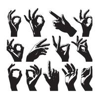 Set of realistic gestures, hand shapes., black color silhouette vector