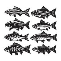 fish silhouette illustration, black color fish silhouette isolated white background vector