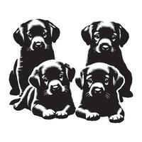 cuatro cachorros , negro color silueta vector