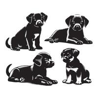 cuatro cachorros , negro color silueta vector