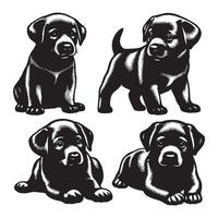 Four puppies , black color silhouette vector