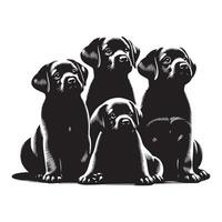 Four puppies , black color silhouette vector