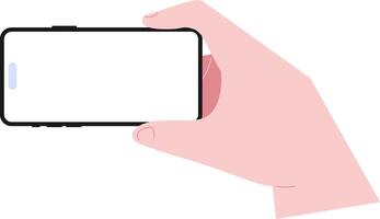 Simple flat Hand Holding Mobile Phone Horizontal illustration vector
