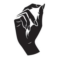 Closeup female hand making picking gesture, black color silhouette vector
