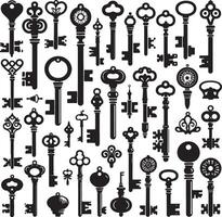 Set of Silhouettes keys black color silhouette vector