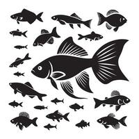 fish silhouette illustration, black color fish silhouette isolated white background vector