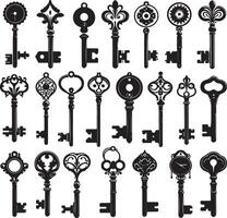 Set of Silhouettes keys black color silhouette vector