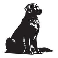 Golden Retriever dog sitting, black color silhouette vector