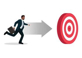Young businessman running after his career goal. Progress to goal or reaching business target. vector
