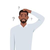 Young black man confused in Casual wear scratching his head. Unhappy man in puzzled expression. vector
