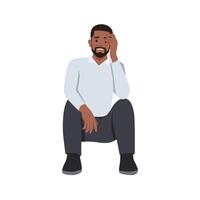 Young black man in business clothes tired, jobless worried problem economic. vector