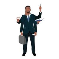 Young black Businessman do a multi tasking. vector
