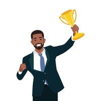 Young happy black businessman celebrate victory. vector