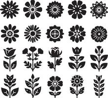 Flower icons. Flower silhouettes. Symbol of floral design vector