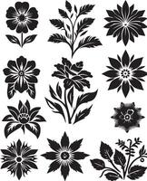 decorativo Rosa con hojas, negro color silueta vector