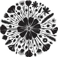 Top view of pressed flower , black color silhouette vector
